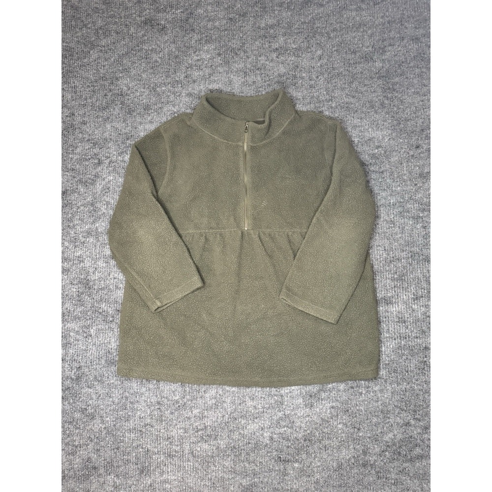 Isabel Maternity Green Half Zip Sherpa Collared Sweater Pockets Warm Fleece